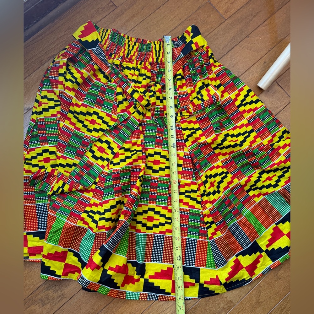 Vibrant Kente Cloth African Skirt One Size Elastic Waist Belt Full Medium - Picture 4 of 7